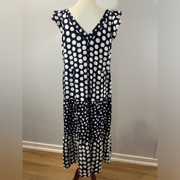 NWOT Loft Peasant Maxi Dress - Navy with White Polka Dots - Picture 3 of 8